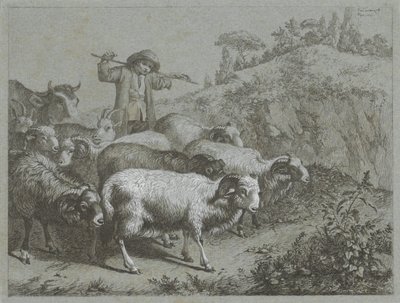 Shepherd with Rams, Goats, and Cow by Francesco Londonio