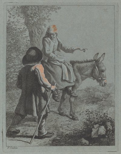 Peasant Woman Seated on a Donkey and a Peasant Man by Francesco Londonio