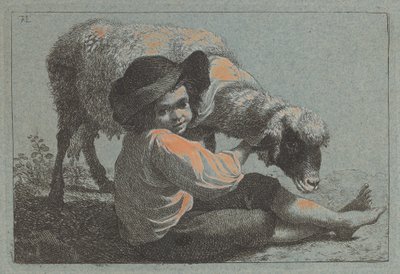 Seated Peasant Boy Holding a Sheep by Francesco Londonio