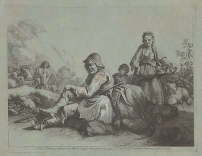 Seated Shepherd and a Peasant Woman with a Basket by Francesco Londonio