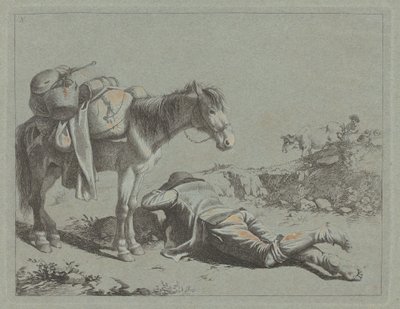 Shepherd in Repose near a Pack Horse by Francesco Londonio