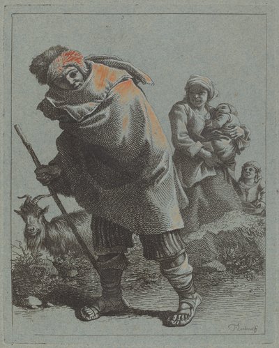 Shepherd with Walking Stick and a Peasant Woman with Child by Francesco Londonio