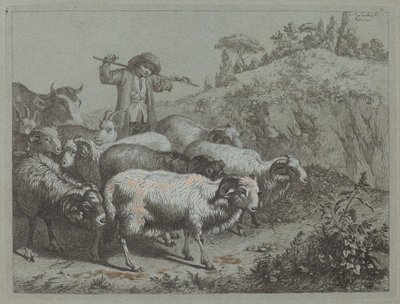 Shepherd with his Flock by Francesco Londonio