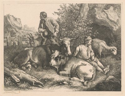 Two Shepherds with a Cow and Calf, after 1776 by Francesco Londonio