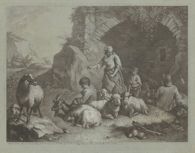 Woman, Shepherd Boys, and Sheep near an Arch by Francesco Londonio