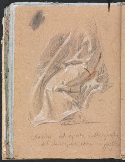 Verona Sketchbook: Drapery study with foot and inscription (page 88) by Francesco Lorenzi