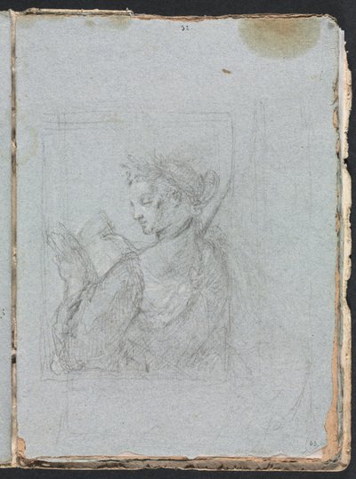 Verona Sketchbook: Female figure with open book, page 63, 1760 by Francesco Lorenzi