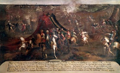 War of Candia (Crete): battle between the Venetian fleet of Francesco Morosini (1619-1694) and the Turkish fleet fleeing in 1650. Painting by Francesco Monti by Francesco Monti