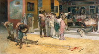 Gladiatorial combat during a dinner in Pompei by Francesco Netti