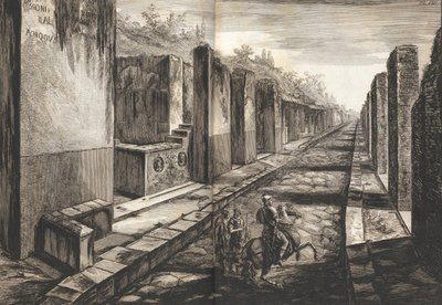 View from the street entering beneath the gateway to the city of Pompeii by Francesco Piranesi