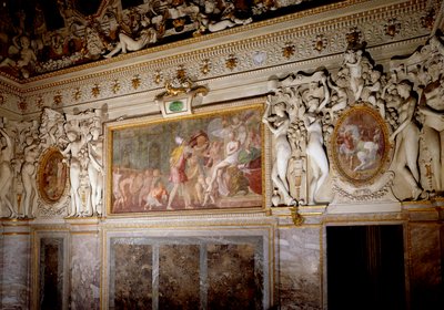Architecture: detail of the room of Anne de Pisseleu Duchess of Etampes (1508-1580), favorite of Francois I, at the castle of Fontainebleau by Francesco Primaticcio