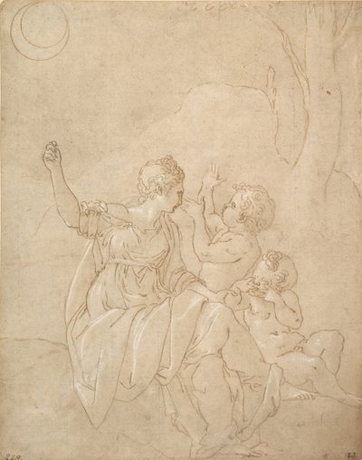 Classical Female Figure Diana or Venus with Two Infants, ca. 1539-42 by Francesco Primaticcio