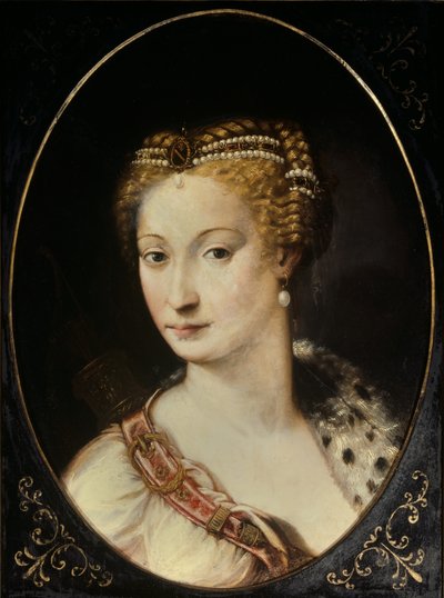 Portrait of Diane de Poitiers, Lady of Breze, Duchess of Valentinois. Painting by Francesco Primaticcio by Francesco Primaticcio