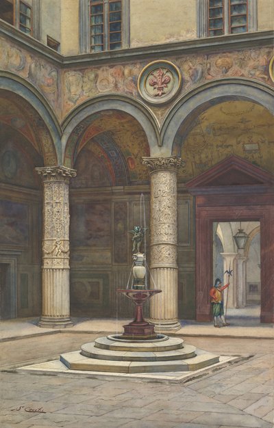 Courtyard of the Palazzo Vecchio, Florence, 19th century by Francesco Salviati