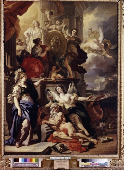 Allegory of the reign. The medallion in the center represents the face of Queen Catherine II of Russia (1729-1796). Painting by Francesco Solimena (1657-1747) by Francesco Solimena