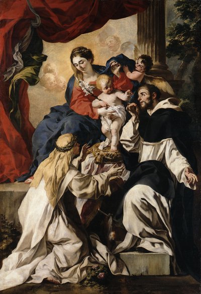 The Enthroned Mary with Child, Saint Dominic and Saint Catherine of Siena (Rosary Madonna) by Francesco Solimena
