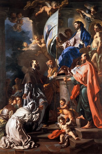 St Bonaventure Receiving Banner of St Sepulchre from Madonna, by Francesco Solimena, Cathedral of San Paolo, Aversa, Campania, Italy by Francesco Solimena