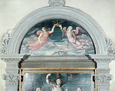 SS. Benedict, Dominic and Sebastian (detail) by Francesco Ubertini Il Bacchiacca