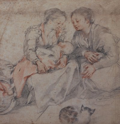 Two Women and a Baby with a Cat by Francesco Vanni