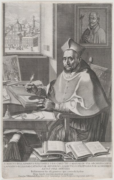Cardinal Roberto Bellarmino at His Desk, Writing, 1604 by Francesco Villamena