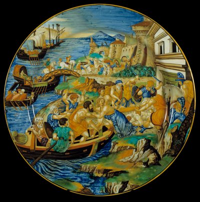 Iliad of Homer: Faience Dish Representing the Abduction of Helen by Paris by Francesco Xanto Avelli