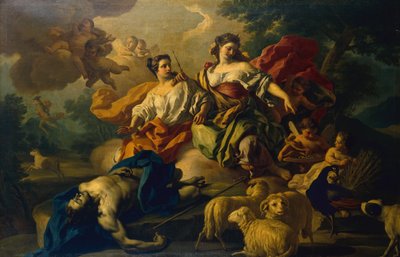 Juno places the Eyes of Argo in the Tail of a Peacock by Francesco de Mura