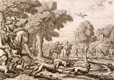 Otter hunting by a river, engraved by Wenceslaus Hollar, 1671 by Francis Barlow