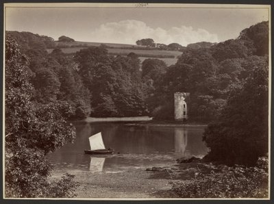 [Boat on a lake beside a castle] by Francis Bedford