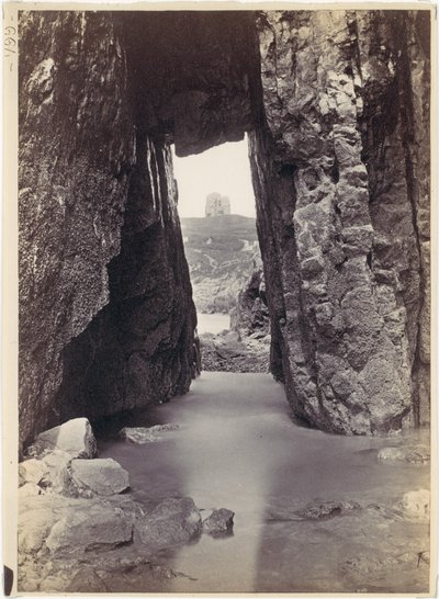 View Through Rocks of Tower On Hill by Francis Bedford