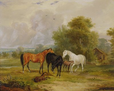 Horses Grazing: Mares and Foals in a Field by Francis Calcraft Turner