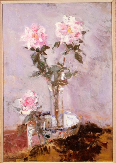 Pink Roses in a Glass Vase by Francis Campbell Boileau Cadell