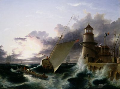 Boat by a Lighthouse, a Squall Going Off by Francis Danby