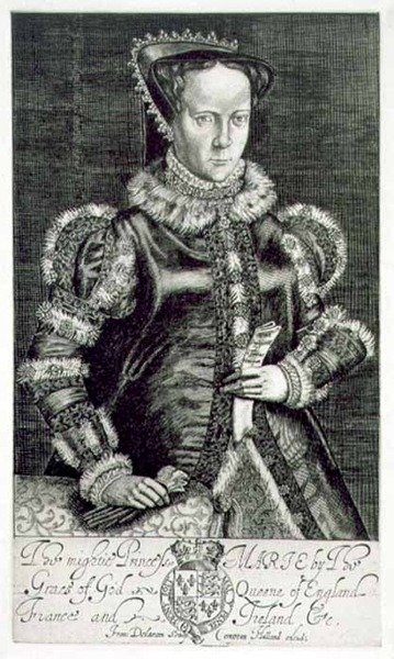 Portrait of Mary I (1516-58) Holding the Supplication of Thomas Hongar, engraved by the artist, pub. by Compton Holland by Francis Delaram