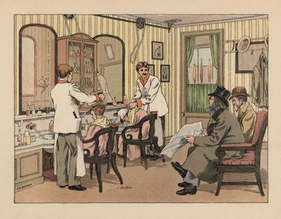 Victorian Gents at a Barber Shop, from The Book of Shops by Francis Donkin Bedford