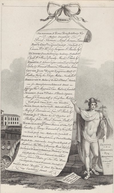 Trade Card for Miscellaneous Professions, Birmingham, 1800 by Francis Eginton