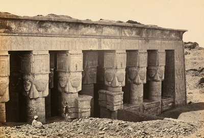 Facade of the pronaos of the Roman-era temple dedicated to the goddess Hathor at Dandara, Upper Egypt by Francis Frith