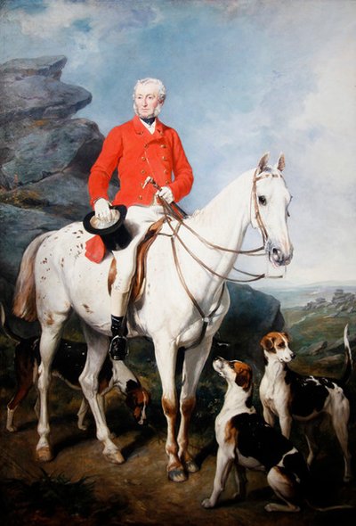 Portrait of Charles Trelawny, Esq., Master of the Dartmoor Hunt, on His Favourite Hunter Grimaldi, with the Hounds Conqueror, Lounger and Windermere by Francis Grant