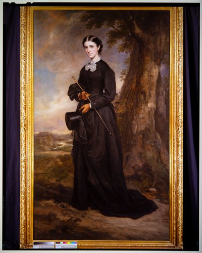Portrait of a Lady in a Black Riding Habit, Standing in a Landscape by Francis Grant