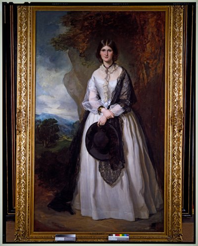 Portrait of a Lady in a White Dress, Standing in a Landscape by Francis Grant