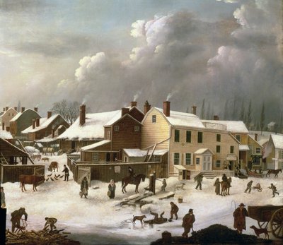 Winter Scene in Brooklyn: Detail of a Street and the Post Office by Francis Guy