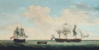 A Three-Masted Bark and a Frigate in Open Seas by Francis Holman