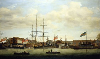 A small shipyard on the Thames (England), with two boats under construction by Francis Holman