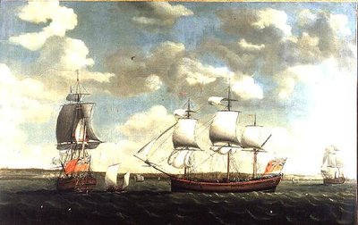 Portrait of an East Indiaman in Three Positions off Portsmouth by Francis Holman