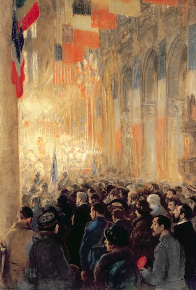 Service in Notre Dame, giving thanks for victory after the Great International War by Francis Luis Mora