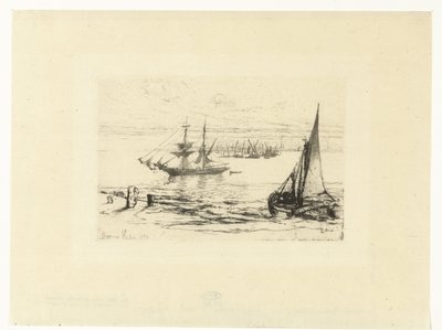 A Brig at Anchor by Francis Seymour Haden (Sir) (signed by artist)