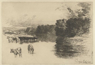Cows by a River by Francis Seymour Haden (Sir) (signed by artist)