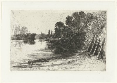 Bank of the Thames at Brentford by Francis Seymour Haden (Sir) (signed by artist)