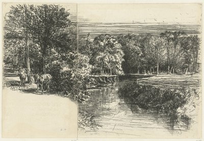 Two Donkeys and the Dundrum River by Francis Seymour Haden (Sir) (signed by artist)