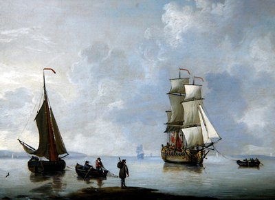 A British Man-of-War being towed to Anchor by Francis Swaine