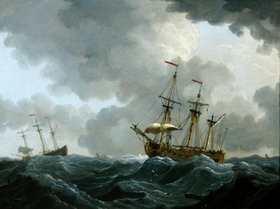 A Marine: two frigates in an approaching storm by Francis Swaine